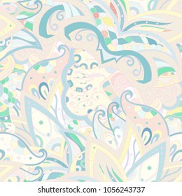 Tracery seamless pattern. Mehndi design. Ethnic colorful doodle texture. Curved doodling background. Vector