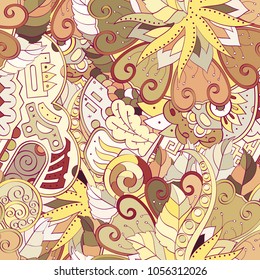 Tracery seamless pattern. Mehndi design. Ethnic colorful doodle texture. Curved doodling background. Vector