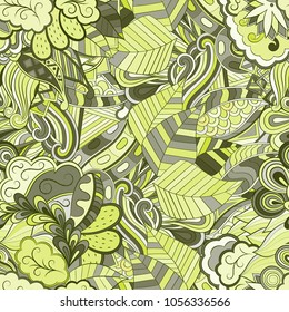 Tracery seamless pattern. Mehndi design. Ethnic colorful doodle texture. Curved doodling background. Vector