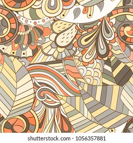 Tracery seamless pattern. Mehndi design. Ethnic colorful doodle texture. Curved doodling background. Vector