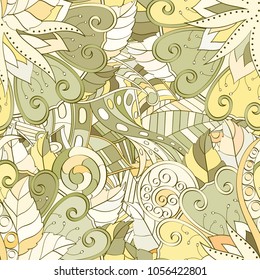 Tracery seamless pattern. Mehndi design. Ethnic colorful doodle texture. Curved doodling background. Vector