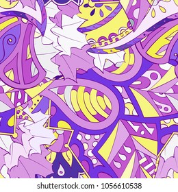 Tracery seamless pattern. Mehndi design. Ethnic colorful doodle texture. Curved doodling background. Vector