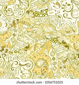 Tracery seamless pattern. Mehndi design. Ethnic colorful doodle texture. Curved doodling background. Vector