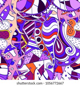 Tracery seamless pattern. Mehndi design. Ethnic colorful doodle texture. Curved doodling background. Vector