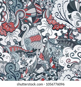 Tracery seamless pattern. Mehndi design. Ethnic colorful doodle texture. Curved doodling background. Vector