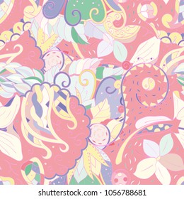 Tracery seamless pattern. Mehndi design. Ethnic colorful doodle texture. Curved doodling background. Vector