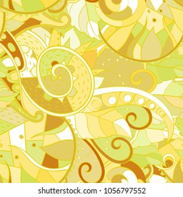 Tracery seamless pattern. Mehndi design. Ethnic colorful doodle texture. Curved doodling background. Vector
