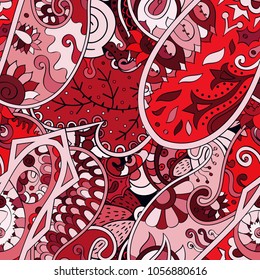 Tracery seamless pattern. Mehndi design. Ethnic colorful doodle texture. Curved doodling background. Vector