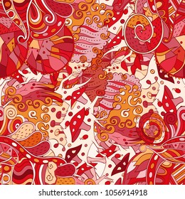 Tracery seamless pattern. Mehndi design. Ethnic colorful doodle texture. Curved doodling background. Vector