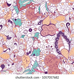 Tracery seamless pattern. Mehndi design. Ethnic colorful doodle texture. Curved doodling background. Vector