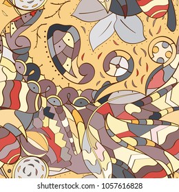 Tracery seamless pattern. Mehndi design. Ethnic colorful doodle texture. Curved doodling background. Vector