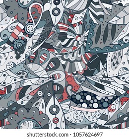 Tracery seamless pattern. Mehndi design. Ethnic colorful doodle texture. Curved doodling background. Vector