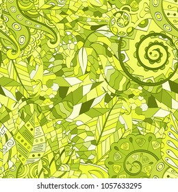 Tracery seamless pattern. Mehndi design. Ethnic colorful doodle texture. Curved doodling background. Vector