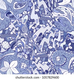 Tracery seamless pattern. Mehndi design. Ethnic colorful doodle texture. Curved doodling background. Vector
