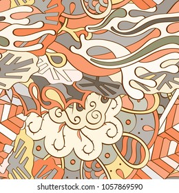 Tracery seamless pattern. Mehndi design. Ethnic colorful doodle texture. Curved doodling background. Vector