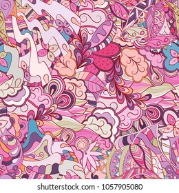 Tracery seamless pattern. Mehndi design. Ethnic colorful doodle texture. Curved doodling background. Vector