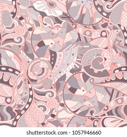 Tracery seamless pattern. Mehndi design. Ethnic colorful doodle texture. Curved doodling background. Vector
