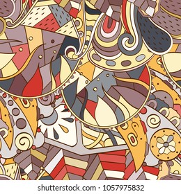 Tracery seamless pattern. Mehndi design. Ethnic colorful doodle texture. Curved doodling background. Vector