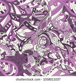 Tracery seamless pattern. Mehndi design. Ethnic colorful doodle texture. Curved doodling background. Vector