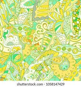 Tracery seamless pattern. Mehndi design. Ethnic colorful doodle texture. Curved doodling background. Vector