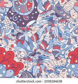 Tracery seamless pattern. Mehndi design. Ethnic colorful doodle texture. Curved doodling background. Vector