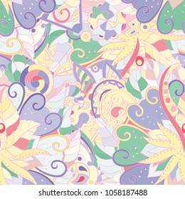 Tracery seamless pattern. Mehndi design. Ethnic colorful doodle texture. Curved doodling background. Vector