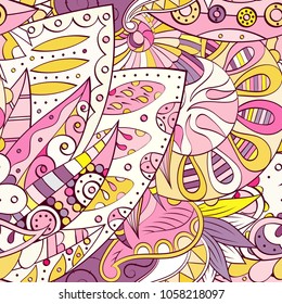 Tracery seamless pattern. Mehndi design. Ethnic colorful doodle texture. Curved doodling background. Vector
