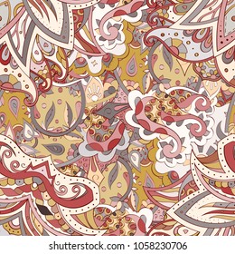 Tracery seamless pattern. Mehndi design. Ethnic colorful doodle texture. Curved doodling background. Vector