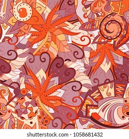 Tracery seamless pattern. Mehndi design. Ethnic colorful doodle texture. Curved doodling background. Vector
