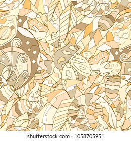 Tracery seamless pattern. Mehndi design. Ethnic colorful doodle texture. Curved doodling background. Vector