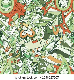 Tracery seamless pattern. Mehndi design. Ethnic colorful doodle texture. Curved doodling background. Vector