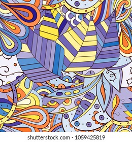 Tracery seamless pattern. Mehndi design. Ethnic colorful doodle texture. Curved doodling background. Vector