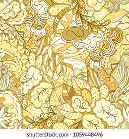 Tracery seamless pattern. Mehndi design. Ethnic colorful doodle texture. Curved doodling background. Vector