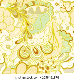 Tracery seamless pattern. Mehndi design. Ethnic colorful doodle texture. Curved doodling background. Vector