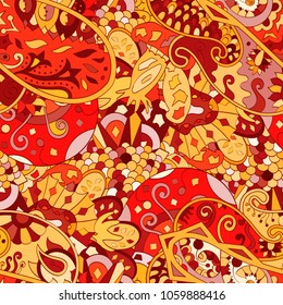 Tracery seamless pattern. Mehndi design. Ethnic colorful doodle texture. Curved doodling background. Vector