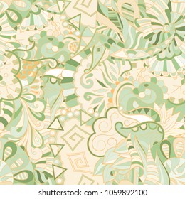Tracery seamless pattern. Mehndi design. Ethnic colorful doodle texture. Curved doodling background. Vector