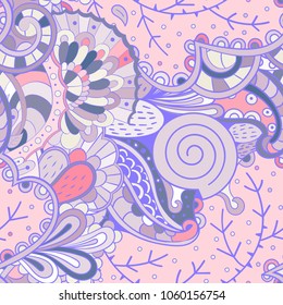 Tracery seamless pattern. Mehndi design. Ethnic colorful doodle texture. Curved doodling background. Vector