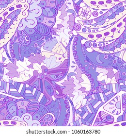 Tracery seamless pattern. Mehndi design. Ethnic colorful doodle texture. Curved doodling background. Vector