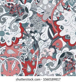 Tracery seamless pattern. Mehndi design. Ethnic colorful doodle texture. Curved doodling background. Vector