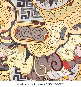 Tracery seamless pattern. Mehndi design. Ethnic colorful doodle texture. Curved doodling background. Vector