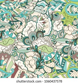 Tracery seamless pattern. Mehndi design. Ethnic colorful doodle texture. Curved doodling background. Vector