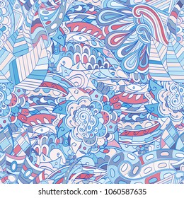 Tracery seamless pattern. Mehndi design. Ethnic colorful doodle texture. Curved doodling background. Vector