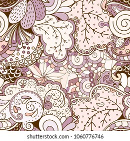 Tracery seamless pattern. Mehndi design. Ethnic colorful doodle texture. Curved doodling background. Vector