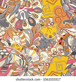 Tracery seamless pattern. Mehndi design. Ethnic colorful doodle texture. Curved doodling background. Vector