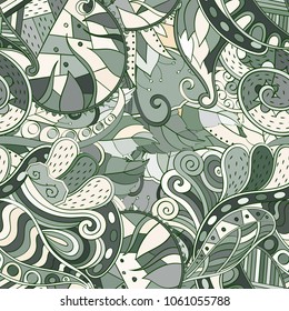 Tracery seamless pattern. Mehndi design. Ethnic colorful doodle texture. Curved doodling background. Vector