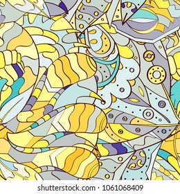 Tracery seamless pattern. Mehndi design. Ethnic colorful doodle texture. Curved doodling background. Vector