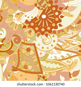 Tracery seamless pattern. Mehndi design. Ethnic colorful doodle texture. Curved doodling background. Vector