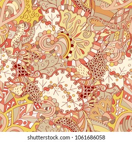 Tracery seamless pattern. Mehndi design. Ethnic colorful doodle texture. Curved doodling background. Vector