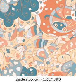 Tracery seamless pattern. Mehndi design. Ethnic colorful doodle texture. Curved doodling background. Vector