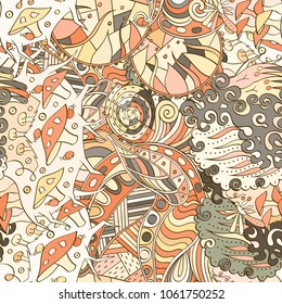 Tracery seamless pattern. Mehndi design. Ethnic colorful doodle texture. Curved doodling background. Vector